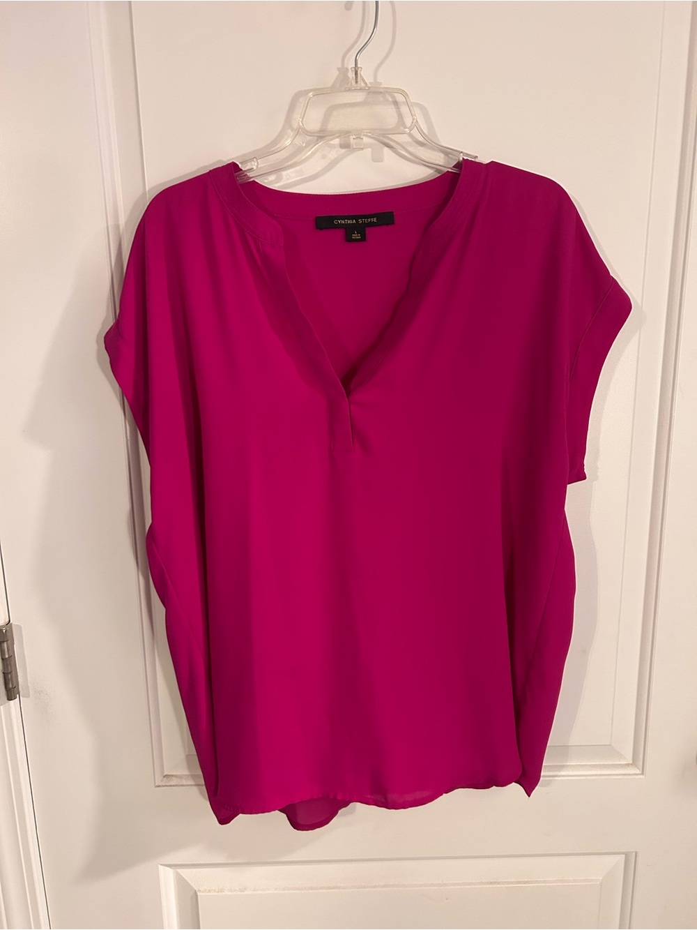 Cynthia Steffe Bright Fuchsia Split V-Neck Blouse